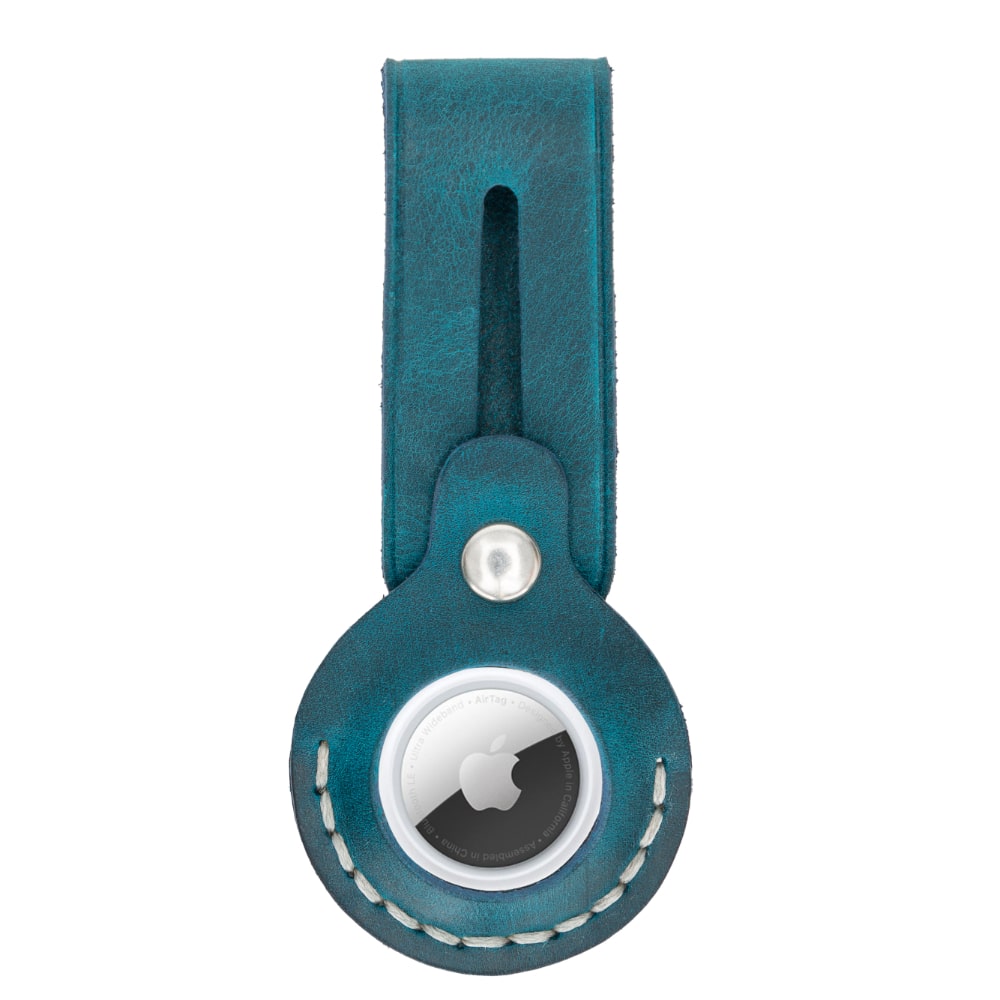 Luxury Blue Leather Apple AirTag Luggage Tag Cover Case Holder - Bomonti - 3
