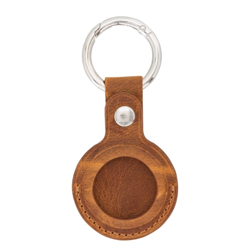 Luxury Brown Leather Apple AirTag Cover Case and Holder with Keychain Ring - Bomonti - 1