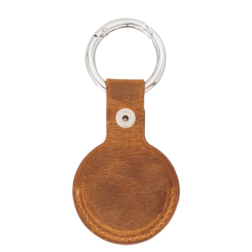 Luxury Brown Leather Apple AirTag Cover Case and Holder with Keychain Ring - Bomonti - 2