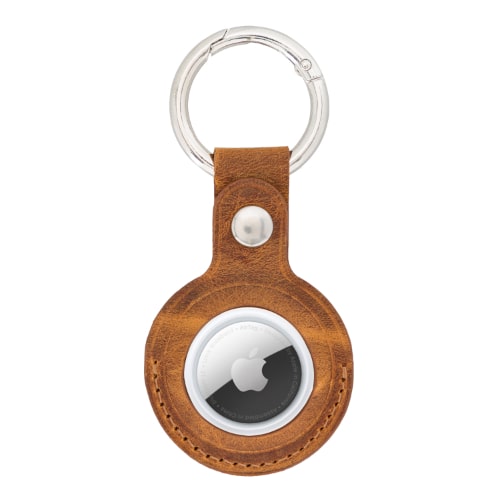 Luxury Brown Leather Apple AirTag Cover Case and Holder with Keychain Ring - Bomonti - 3