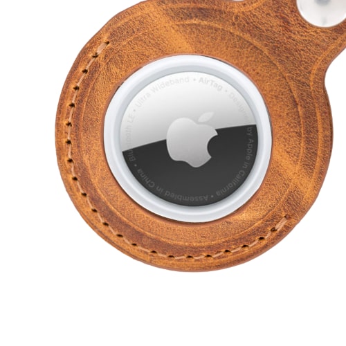 Luxury Brown Leather Apple AirTag Cover Case and Holder with Keychain Ring - Bomonti - 4