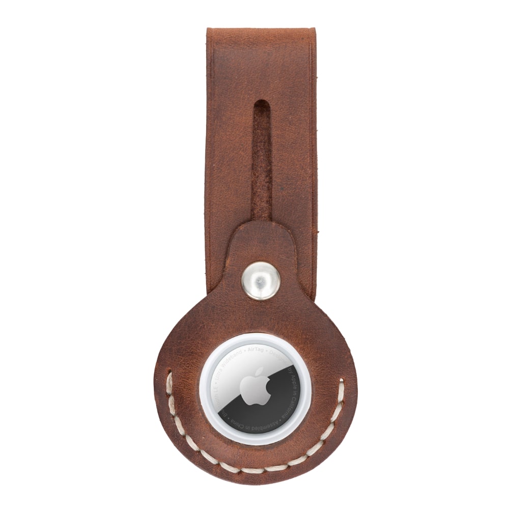 Luxury Brown Leather Apple AirTag Luggage Tag Cover Case Holder - Bomonti - 3