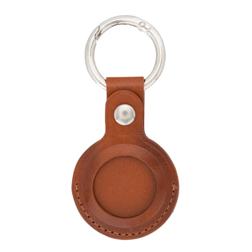 Luxury Golden Brown Leather Apple AirTag Cover Case and Holder with Keychain Ring - Bomonti - 1