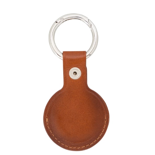 Luxury Golden Brown Leather Apple AirTag Cover Case and Holder with Keychain Ring - Bomonti - 2