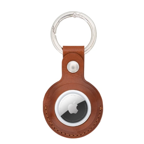Luxury Golden Brown Leather Apple AirTag Cover Case and Holder with Keychain Ring - Bomonti - 3