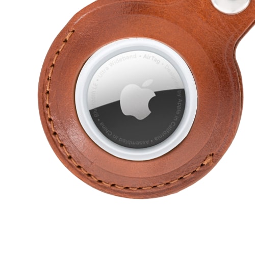 Luxury Golden Brown Leather Apple AirTag Cover Case and Holder with Keychain Ring - Bomonti - 5