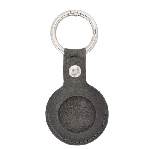 Luxury Grey Leather Apple AirTag Cover Case and Holder with Keychain Ring - Bomonti - 1