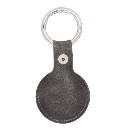Luxury Grey Leather Apple AirTag Cover Case and Holder with Keychain Ring - Bomonti - 2