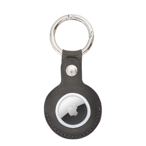 Luxury Grey Leather Apple AirTag Cover Case and Holder with Keychain Ring - Bomonti - 3