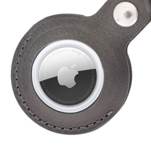 Luxury Grey Leather Apple AirTag Cover Case and Holder with Keychain Ring - Bomonti - 5