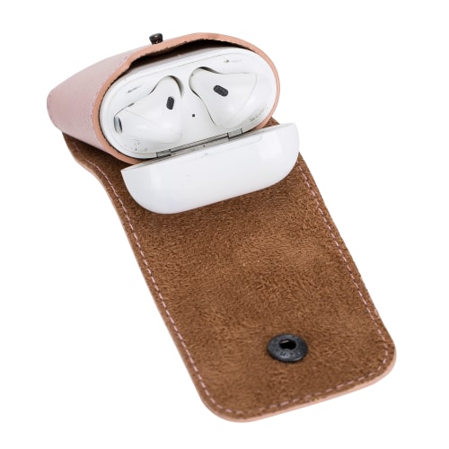 Luxury Pink Leather Apple AirPods Cover Bag Case with Button Closure - Bomonti - 3