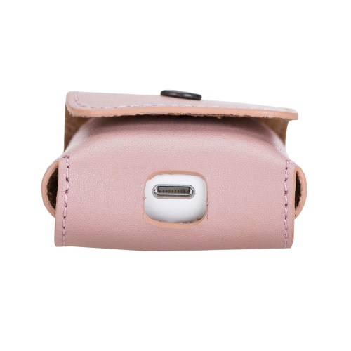 Luxury Pink Leather Apple AirPods Cover Bag Case with Button Closure - Bomonti - 6