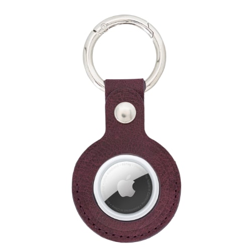 Luxury Purple Leather Apple AirTag Cover Case and Holder with Keychain Ring - Bomonti - 3