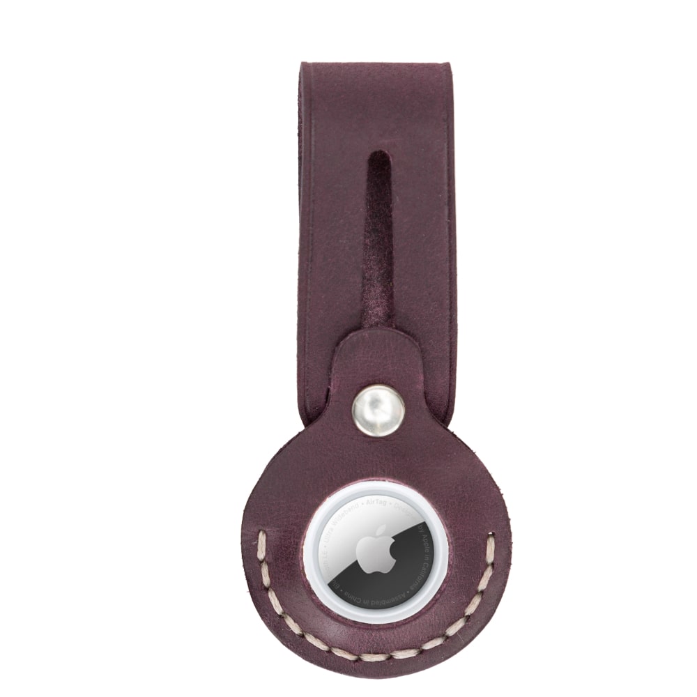 Luxury Purple Leather Apple AirTag Luggage Tag Cover Case Holder - Bomonti - 3