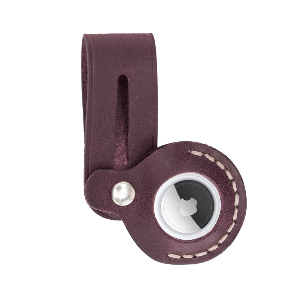 Luxury Purple Leather Apple AirTag Luggage Tag Cover Case Holder - Bomonti - 4
