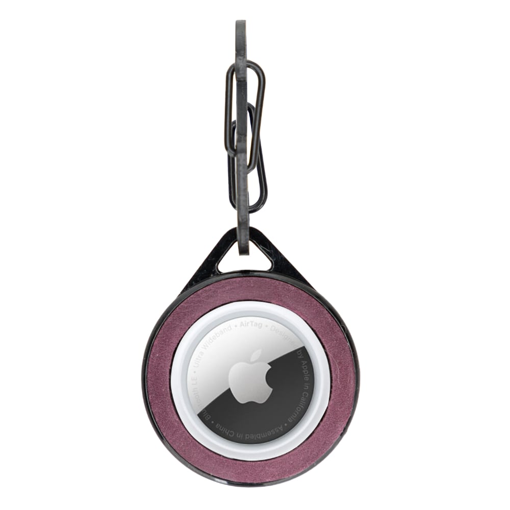 Luxury Purple Leather Apple AirTag Luggage Tag Cover Case Holder with Chain - Bomonti - 3