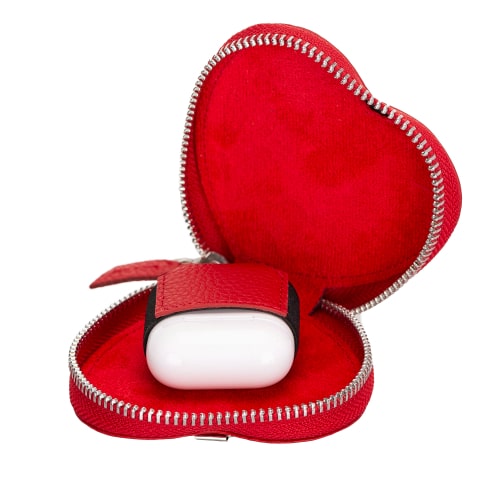 Luxury Red Leather Apple AirPods Cover Valentine Case with Zip Closure - Bomonti - 6