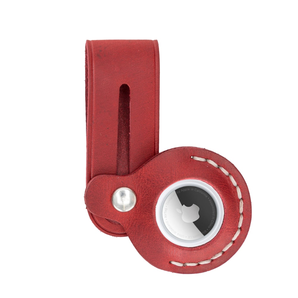 Luxury Red Leather Apple AirTag Luggage Tag Cover Case Holder - Bomonti - 4