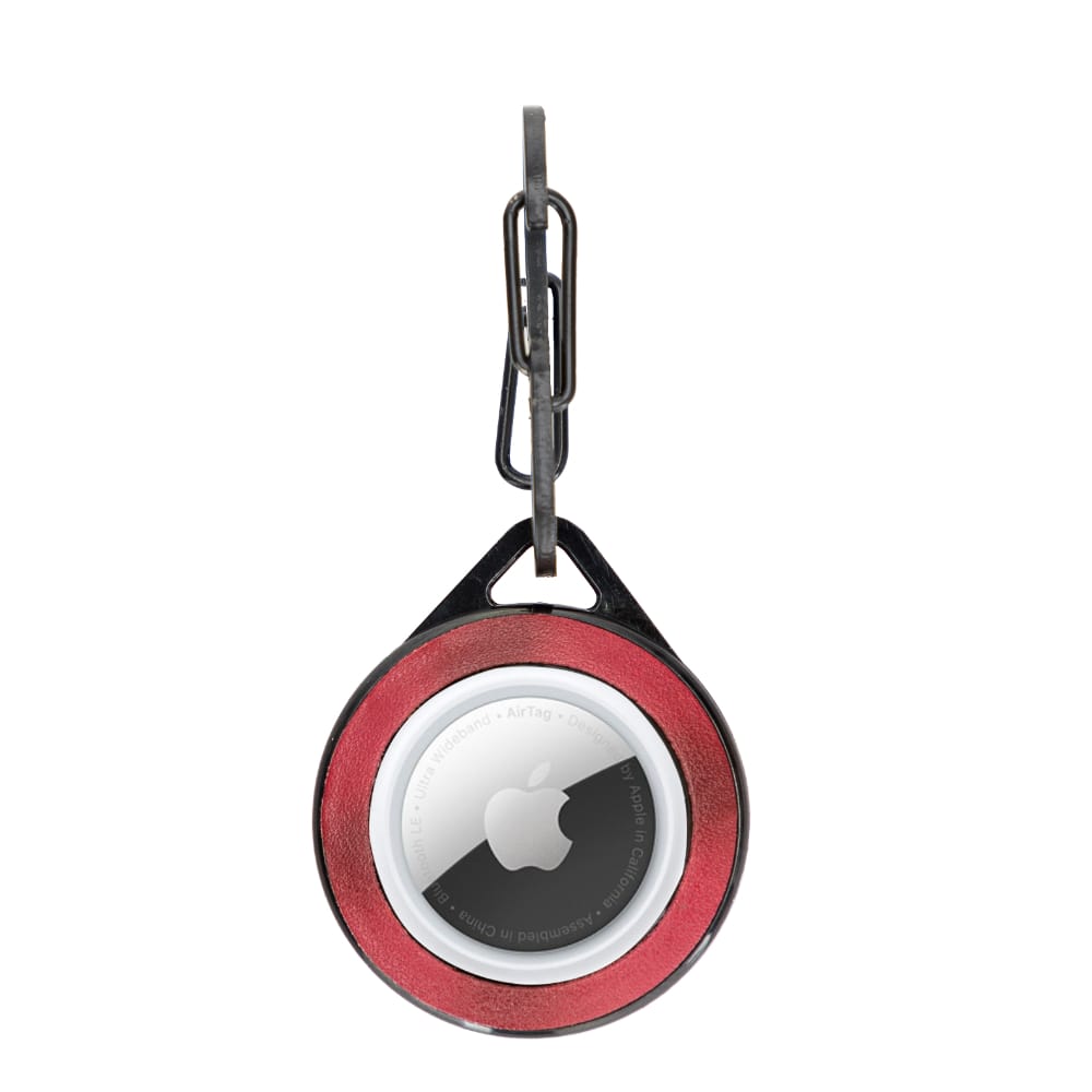 Luxury Tan Red Leather Apple AirTag Luggage Tag Cover Case Holder with Chain - Bomonti - 3