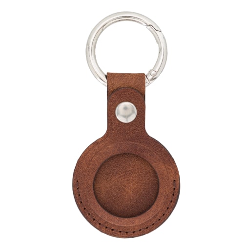 Luxury Tan Brown Leather Apple AirTag Cover Case and Holder with Keychain Ring - Bomonti - 1
