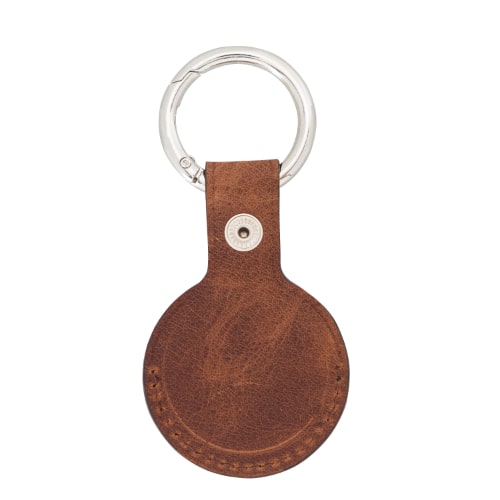 Luxury Tan Brown Leather Apple AirTag Cover Case and Holder with Keychain Ring - Bomonti - 2