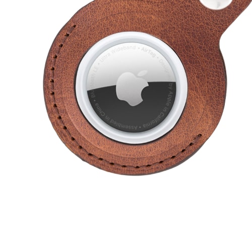 Luxury Tan Brown Leather Apple AirTag Cover Case and Holder with Keychain Ring - Bomonti - 5