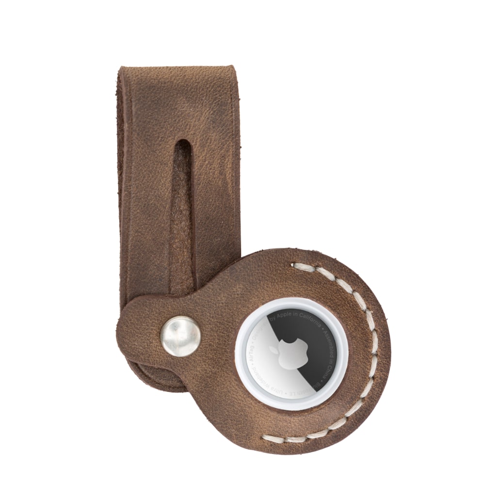 Luxury Tan Brown Leather Apple AirTag Luggage Tag Cover Case Holder - Bomonti - 4