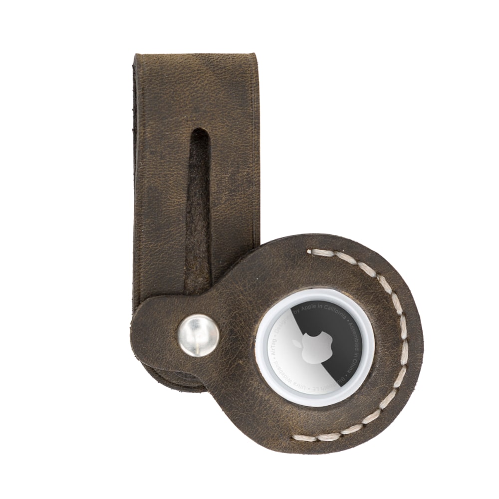 Luxury Vintage Brown Leather Apple AirTag Luggage Tag Cover Case Holder - Bomonti - 4