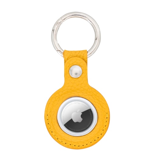 Luxury Yellow Leather Apple AirTag Cover Case and Holder with Keychain Ring - Bomonti - 3