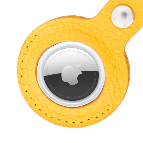 Luxury Yellow Leather Apple AirTag Cover Case and Holder with Keychain Ring - Bomonti - 5