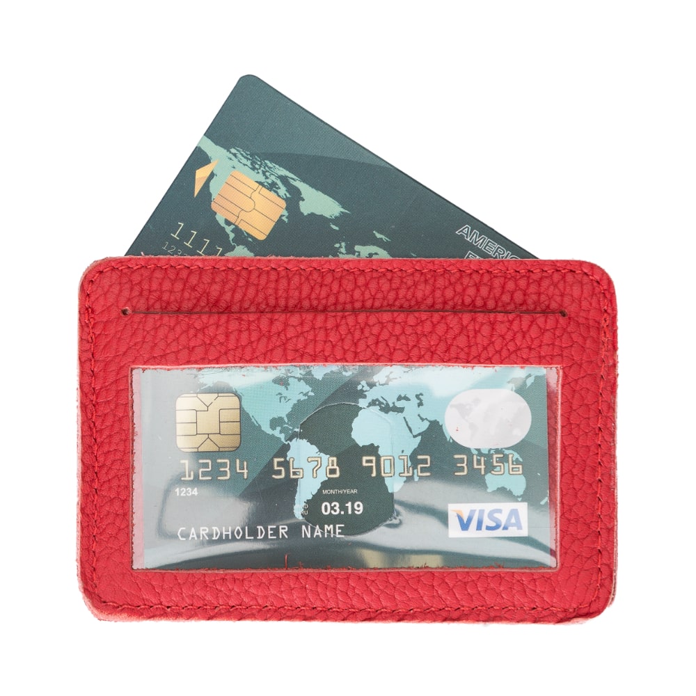 Red Leather Minimalist Coin Wallet Purse - Bomonti - 5