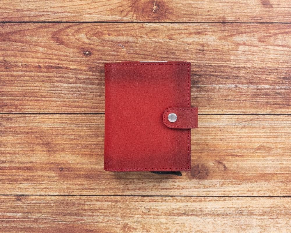 Red Leather RFID Protection Credit Debit Pop Up Card Holder Wallet Case - Bomonti - 1