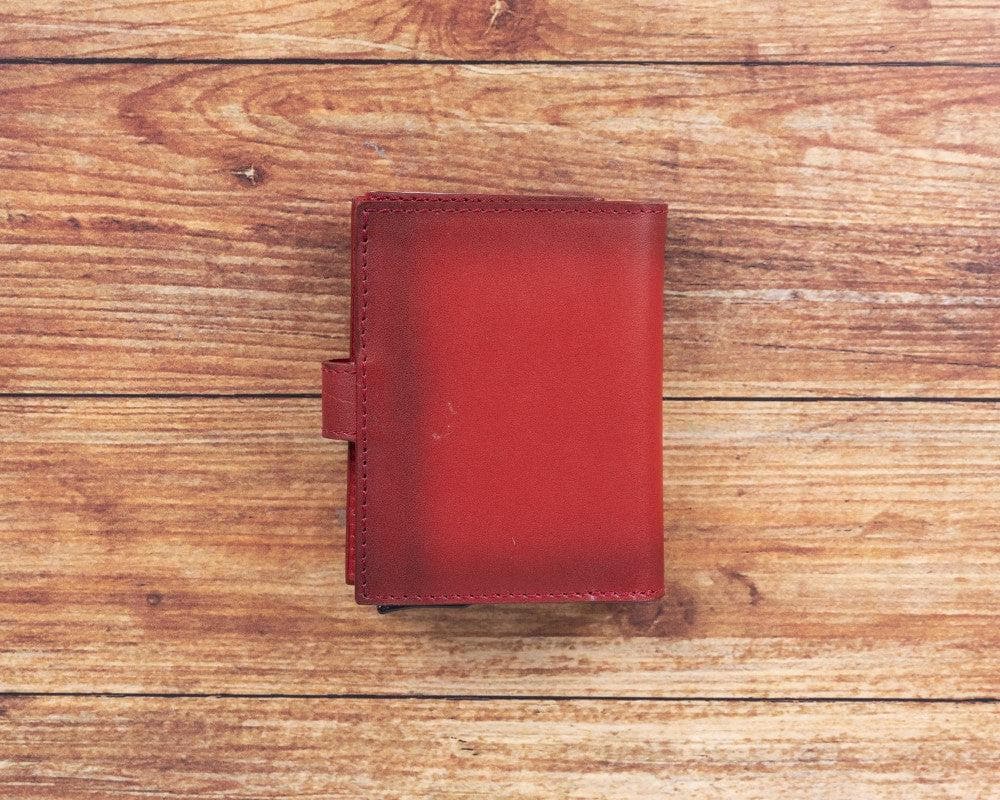 Red Leather RFID Protection Credit Debit Pop Up Card Holder Wallet Case - Bomonti - 2