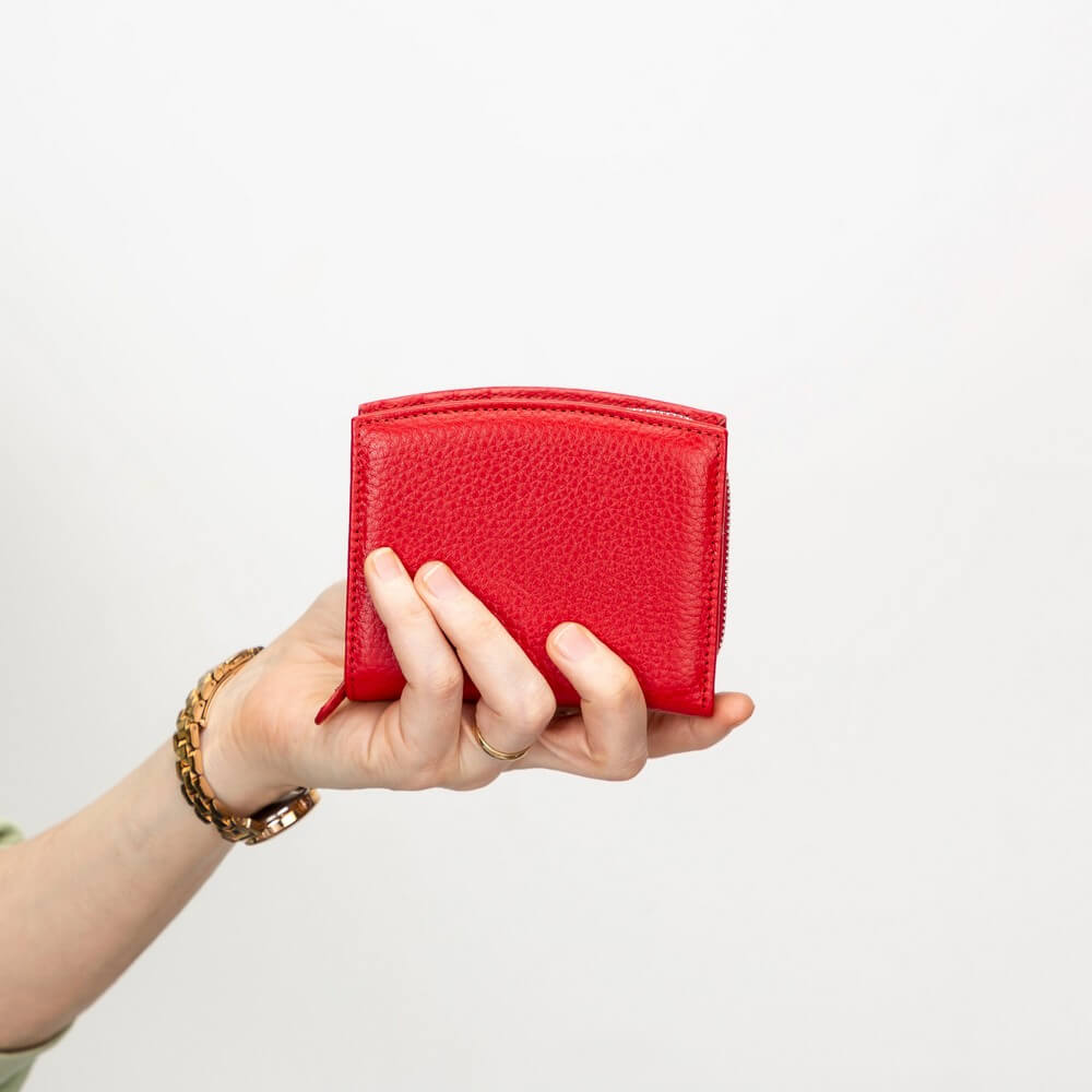 Red Luxury Leather Bifold Minimalist Wallet with Zipper coin slot - Bomonti - 3