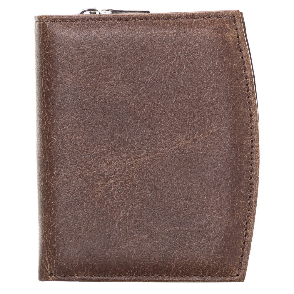 Vintage Brown Leather Bifold Minimalist Wallet with Zipper coin slot - Bomonti - 3