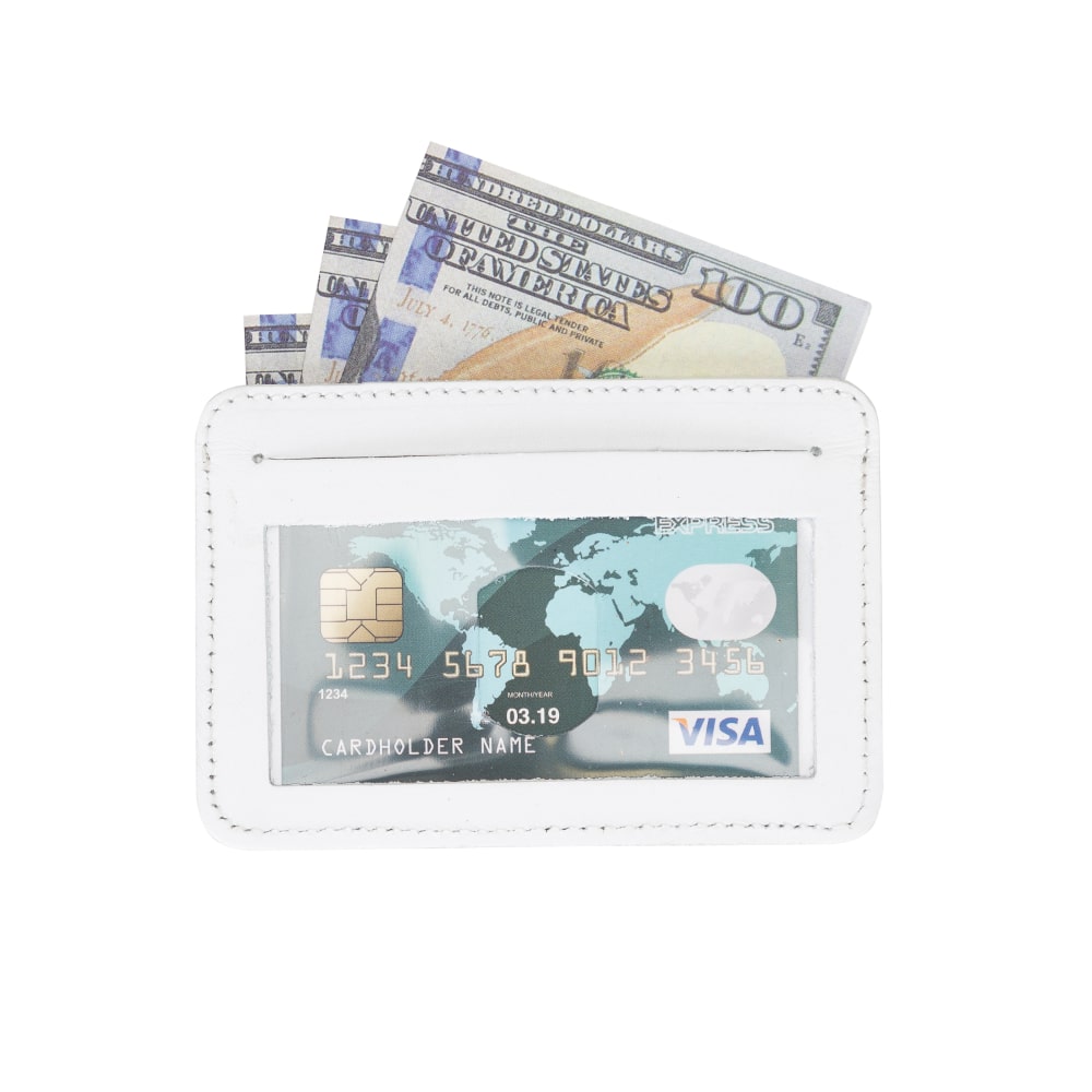 White Leather Minimalist Coin Wallet Purse - Bomonti - 6