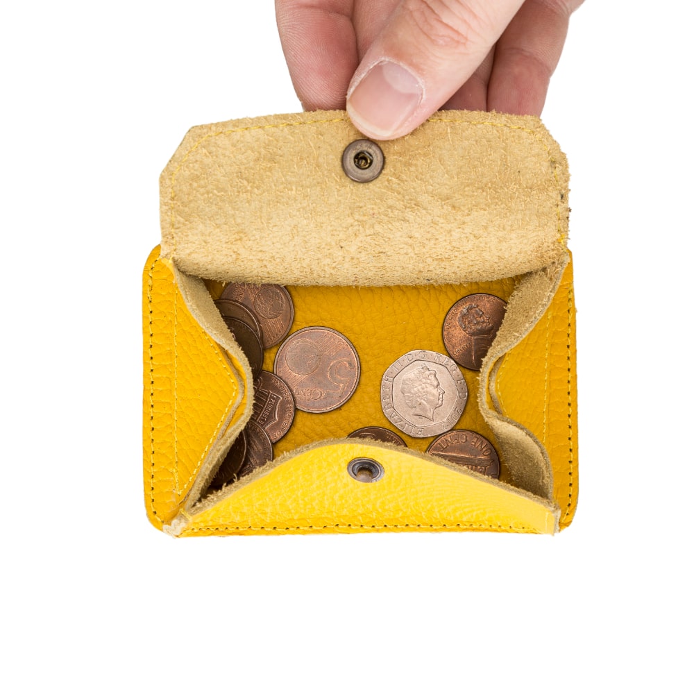 Yellow Leather Minimalist Coin Wallet Purse - Bomonti - 7