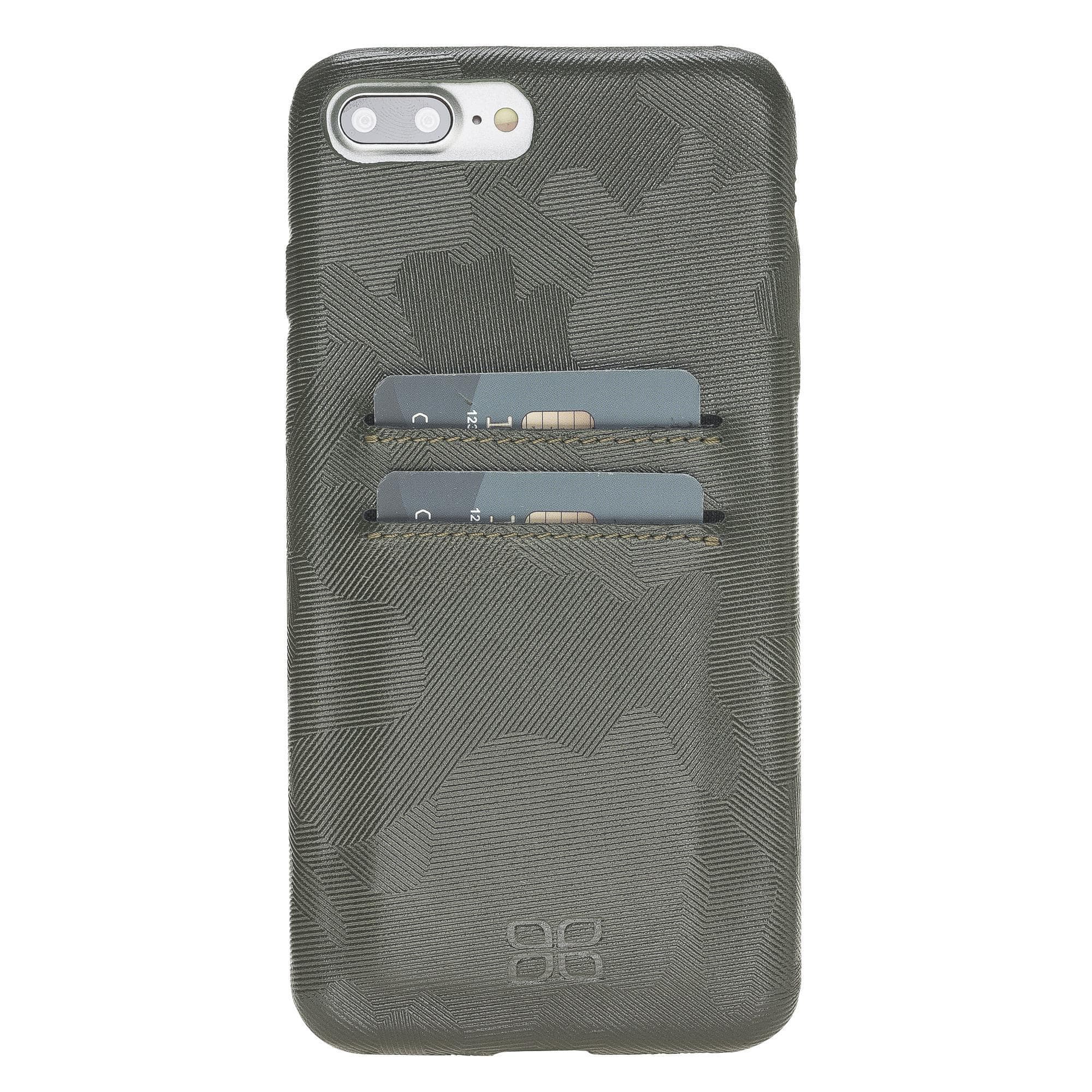 B2B - Apple iPhone 7/8 Plus Leather Case / UCCC - Ultra Cover with Card Holder Camouflage Green Bomonti