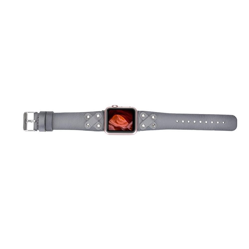 B2B - Leather Apple Watch Bands / Cross Style with Silver Trok Bomonti