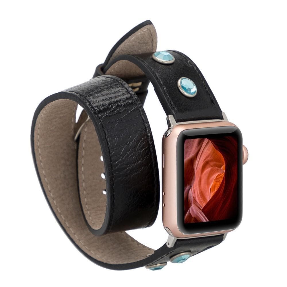 B2B - Leather Apple Watch Bands - DT Double Tour Solitare Diamond Style RST1 Bomonti