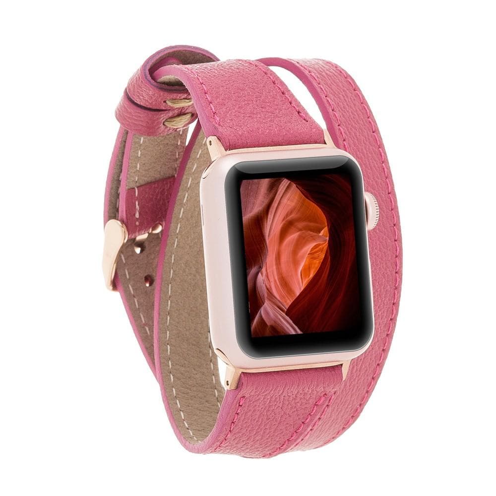 B2B - Leather Apple Watch Bands - DT Double Tour Style CP04 Fuşya Bomonti