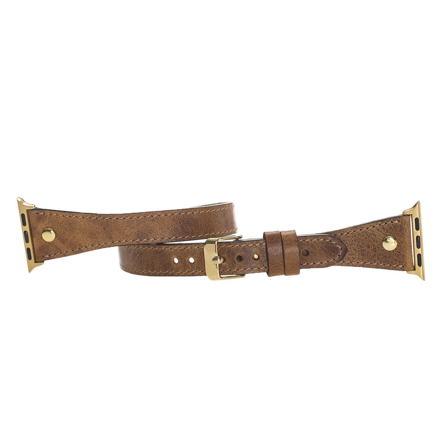 B2B - Leather Apple Watch Bands - DTS Double Tour Slim Hector Gold Trok Style Bomonti