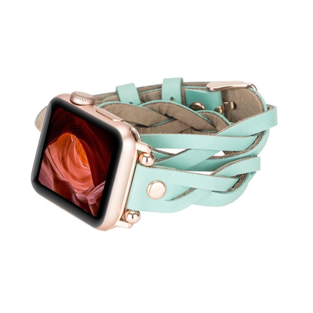 B2B - Leather Apple Watch Bands - Ferro Braided DT Peggy Rose Gold Trok Style Bomonti