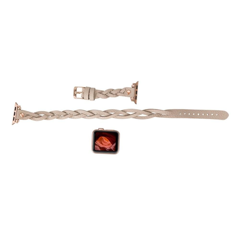 B2B - Leather Apple Watch Bands - Ferro Braided DT Peggy Rose Gold Trok Style Bomonti