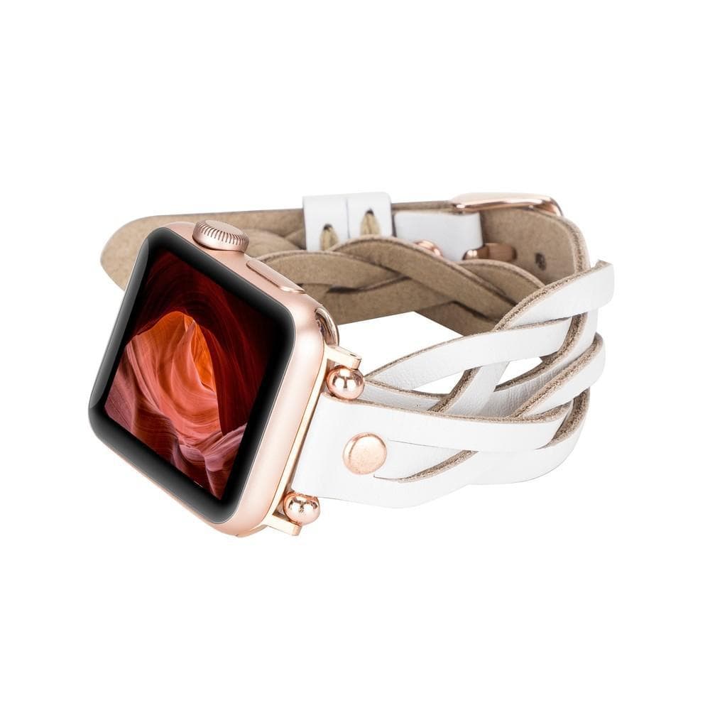 B2B - Leather Apple Watch Bands - Ferro Braided DT Peggy Rose Gold Trok Style Bomonti