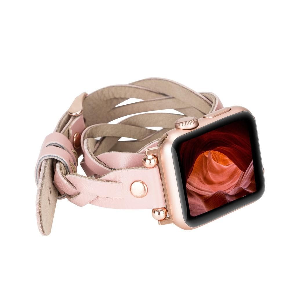 B2B - Leather Apple Watch Bands - Ferro Braided DT Peggy Rose Gold Trok Style NU2 Bomonti