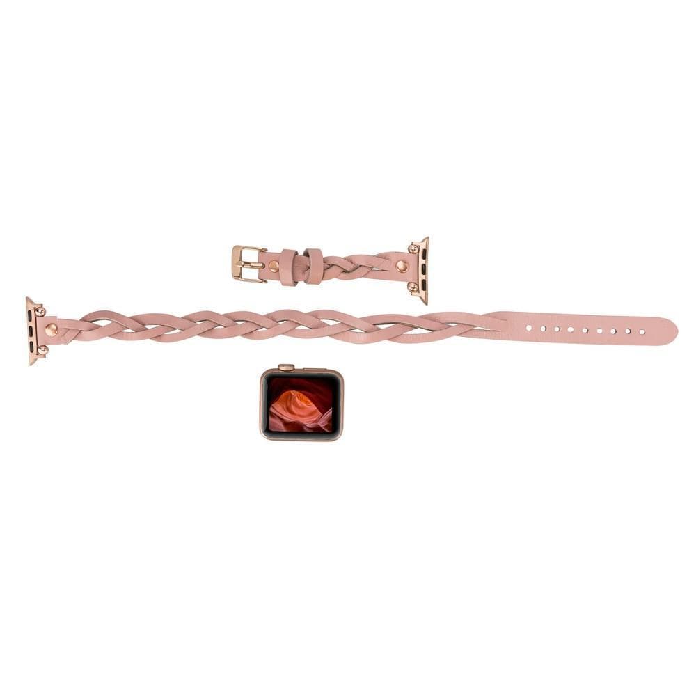 B2B - Leather Apple Watch Bands - Ferro Braided DT Peggy Rose Gold Trok Style Bomonti
