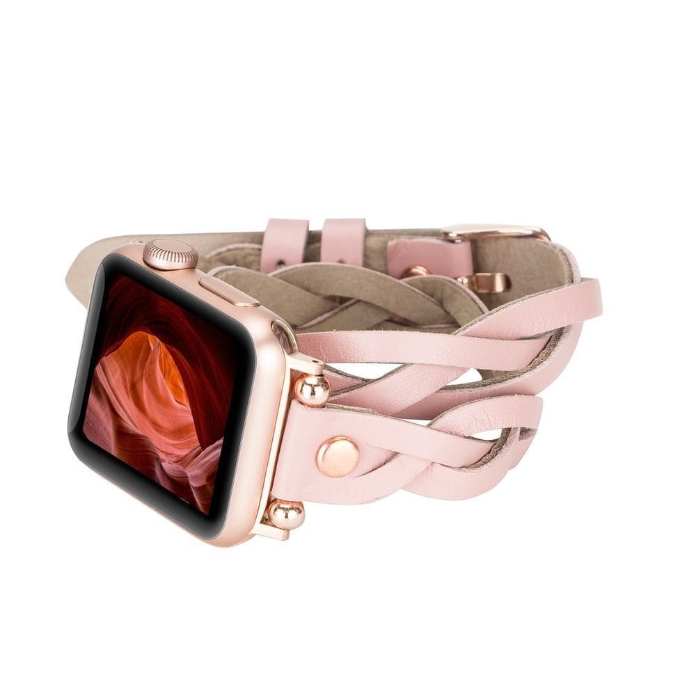 B2B - Leather Apple Watch Bands - Ferro Braided DT Peggy Rose Gold Trok Style Bomonti