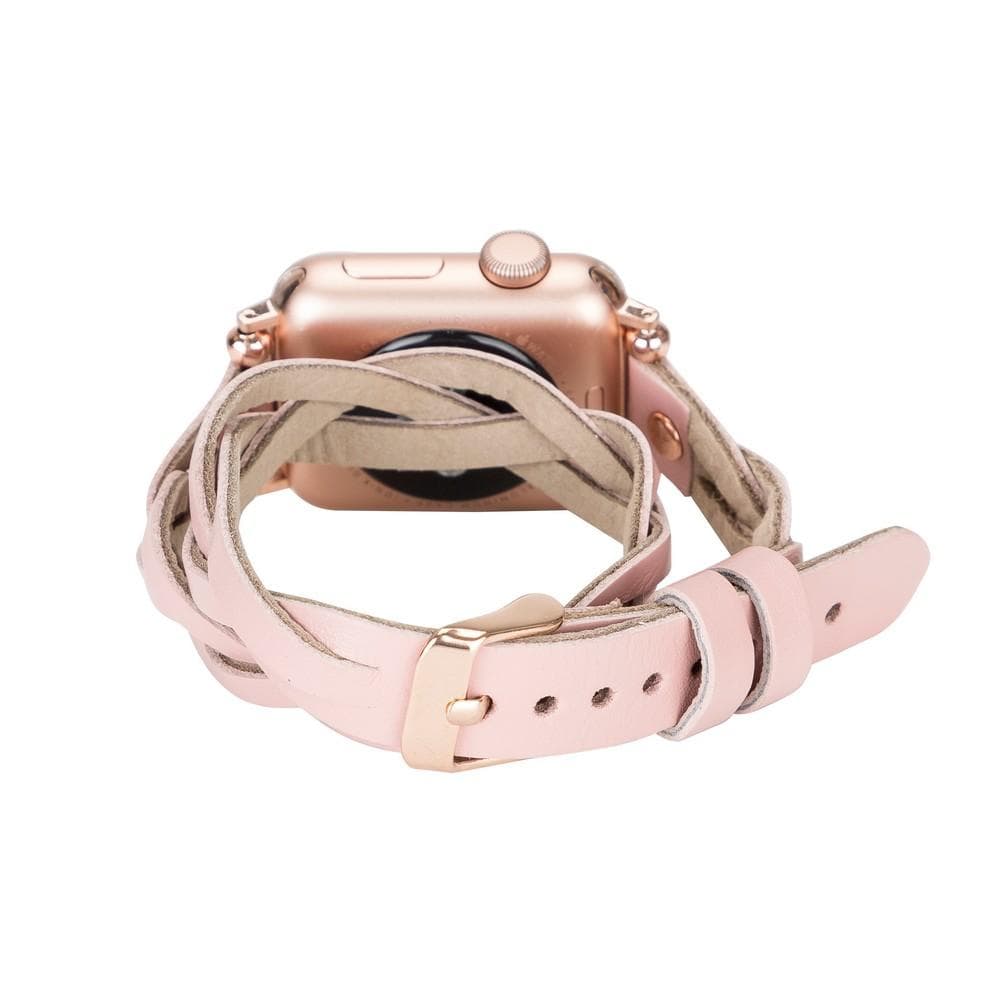 B2B - Leather Apple Watch Bands - Ferro Braided DT Peggy Rose Gold Trok Style Bomonti