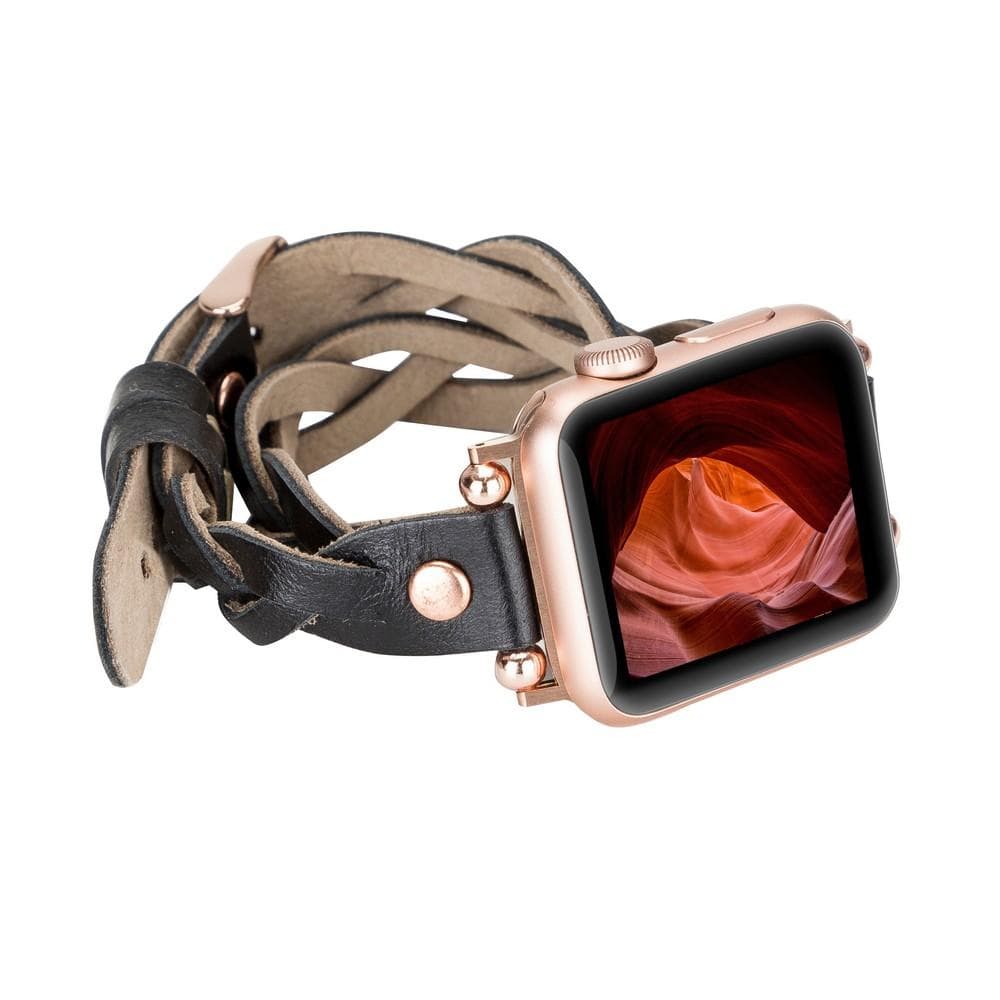 B2B - Leather Apple Watch Bands - Ferro Braided DT Peggy Rose Gold Trok Style RST1 Bomonti